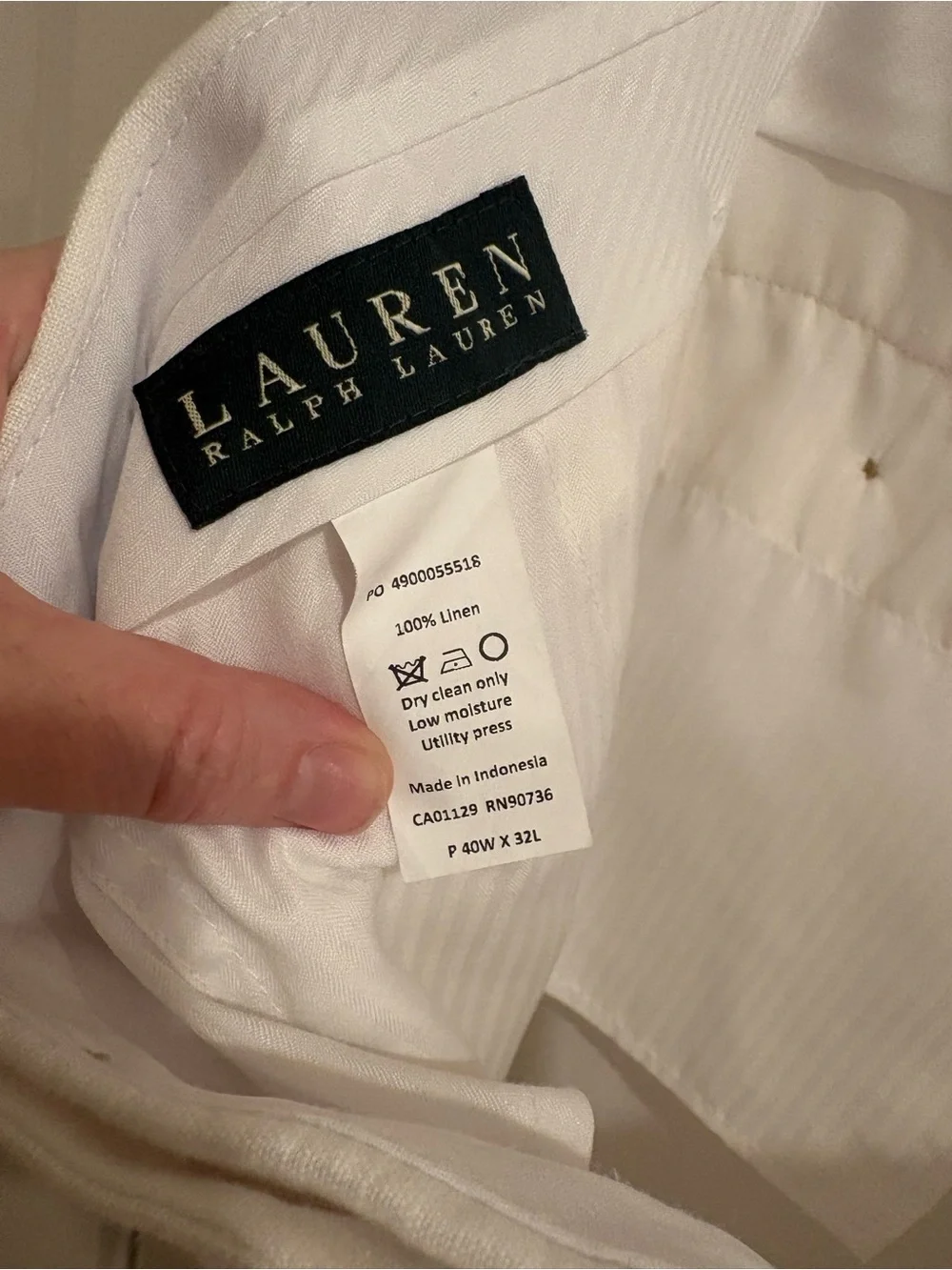 Lauren Ralph Lauren White 100% Linen Trouser Pants Beach Wedding Resort 40 x 32